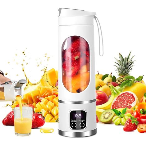 Mixeur Smoothie Portable, 450 ML Mini Blender Portable, USB Mixer Smoothies avec 12 Lames & Écran LED, Idéal pour Préparer des Milkshakes, des Jus, des Smoothies et des Boissons Glacées(Blanc) (1/5)