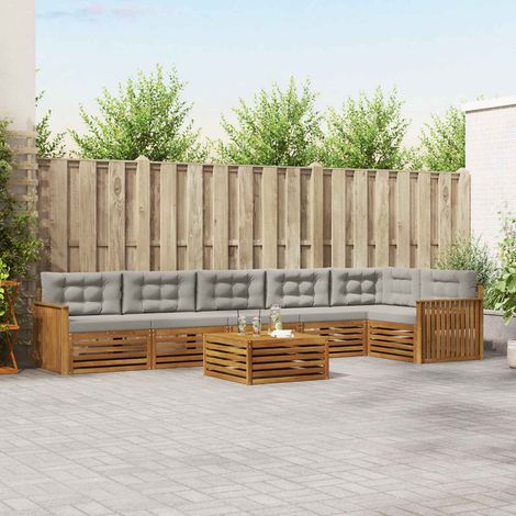Outdoor-Sofagarnitur mit Kissen 7 pcs Natürlich und Hellgrau