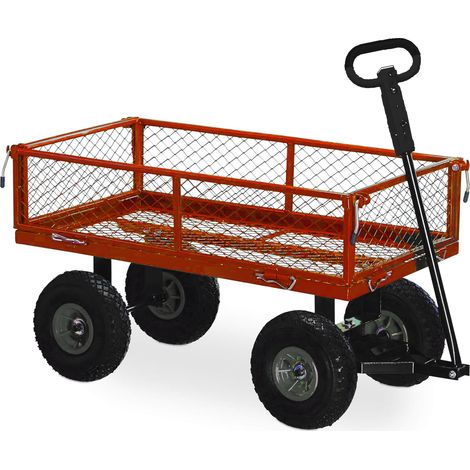 CARRELLO DA GIARDINO CON SPONDE RIMORCHIO A MANO 4 RUOTE PORTA PACCHI MAX 300KG (1/3)