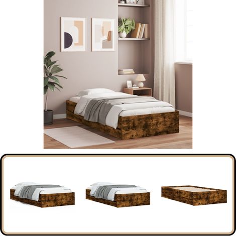 Bettgestell mit Schubladen Räuchereiche 100x200cm Holzwerkstoff - Bettesrahmen - Holzbettfundament - Schrankbett - Doppelbett - Einzelbett