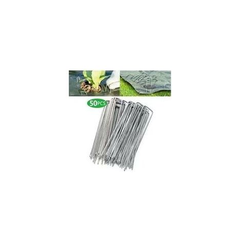 Piquets de fixation en acier galvanisé – Lot de 50 pièces, dimensions 200 × 40 mm, diamètre 2,5 mm, pour bâche anti-mauvaises herbes (1/5)