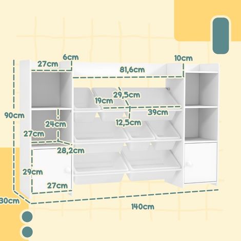 Scaffale per bambini per libri e giocattoli con 8 scatole rimovibili bianco (1/4)