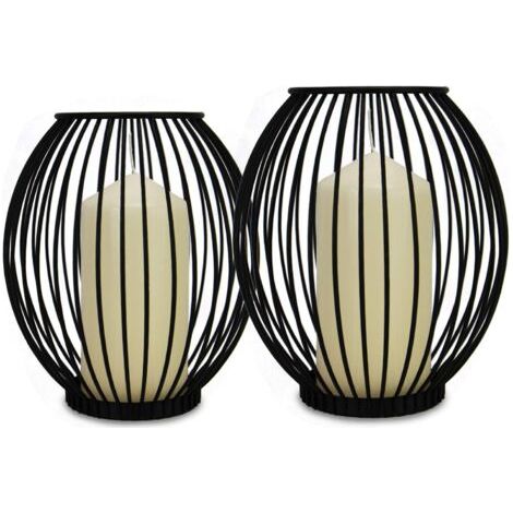 BUNTHAUS Bougeoirs Cage - Lot de 2 Petites et Grandes lanternes à Bougie Pilier Porte-Cage à Oiseaux pour Bougies Décor de bougeoir en Fer Noir M&W (1/5)