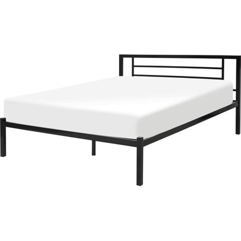 Cama de metal negro estructura de láminas somier 140 x 200 cm cabecero moderno dormitorio Cusset