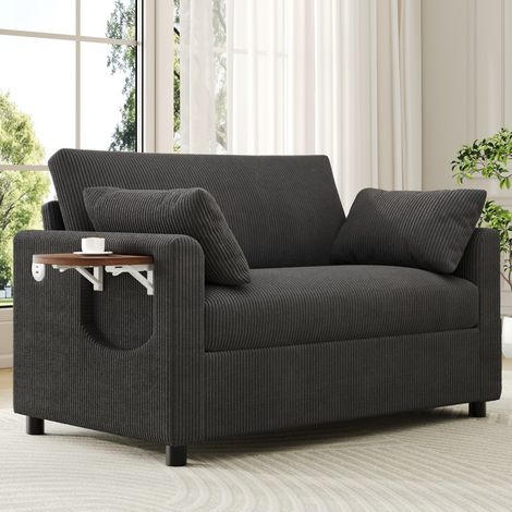 Divano letto a 2 posti - 134 x 82 x 84 cm - Divano letto con USB/C e tavolino ribaltabile - in velluto a coste grigio (1/5)