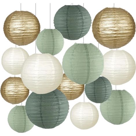 15 Pièces Lampion Papie Vet Sauge,Lantene Papie Exteieu,Lantene Decoation Maiage,Lantenes Chinoises,Deco Annivesaie Lampion BaptêMe,Suspension Boule Papies pou Paty Jadin