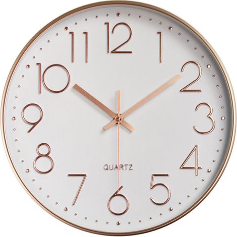 30cm Horloge Murale 3D Chiffres Design Moderne Or Rose, Silencieuse Pendules Murales sans Tic-tac, Facile à Lire Deco pour Cuisine Chambre Bureau