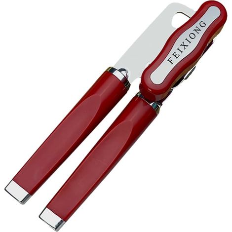 Klassischer Multifunktions-Dosenöffner und Flaschenöffner Einfach zu bedienen, Rasierschärfe Edelstahl-Schneidrad, weiche ergonomische Griffe, weiches Rot (1/5)