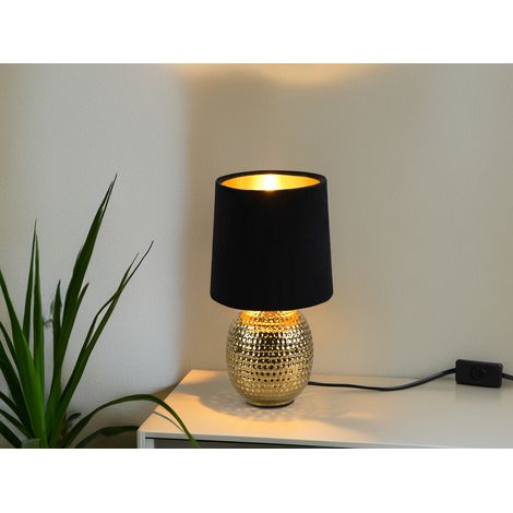 LED Tischleuchte mit Keramikfuß & Samtschirm Schwarz - Gold, Höhe 26cm (1/5)