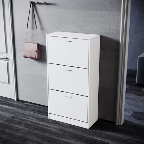 Schuhschrank SONNI schmal Schuhkipper 3 Klappen Schuhregal Kommode Weiß Schuhregal 63x120x30cm (1/5)