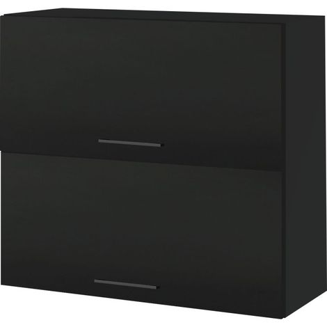 Meuble haut de cuisine Lovia Noir Mat 2 portes relevables L 80 cm - Porte avec poignée apparente Black (1/4)