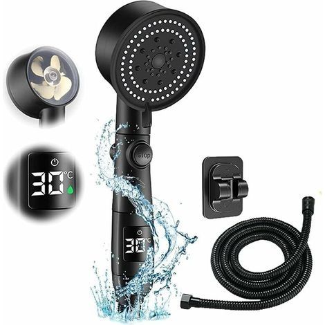 Pommeau de douche haute pression 5 modes – Tuyau 2 m inox – Affichage température – Buses silicone pour débit uniforme (1/5)