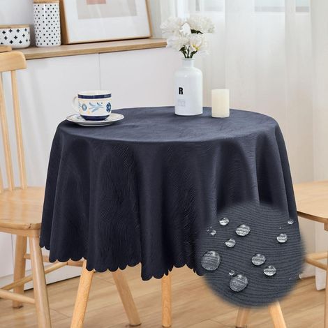 Runde Jacquard Tischdecke 120 cm Dunkelgrau, Wasserabweisend, Pflegeleicht