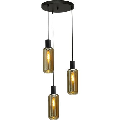 Lampe suspendue Bounty 3 lumières noir avec verre fumé - 2472-05-05-35-3-5 (1/3)