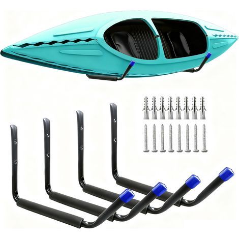 Lot de 4 crochets de rangement robustes pour kayak, bras de 38 cm, support mural pour garage, planche de surf, échelle, capacité maximale de 25 kg (25 cm x 38 cm),Bleu (1/2)
