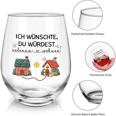 Verre à vin - Cadeau pour petite amie, verre amitié - Ich wünschte würdest würdest Du Würdest Nebenan Wohnen MUG (1/5)