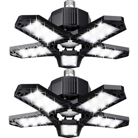 Juego de luces LED para garaje - 120W - 12000lm - Luz para taller - Luces de techo flexibles - Paneles E26/E27 - 2 bombillas (1/4)