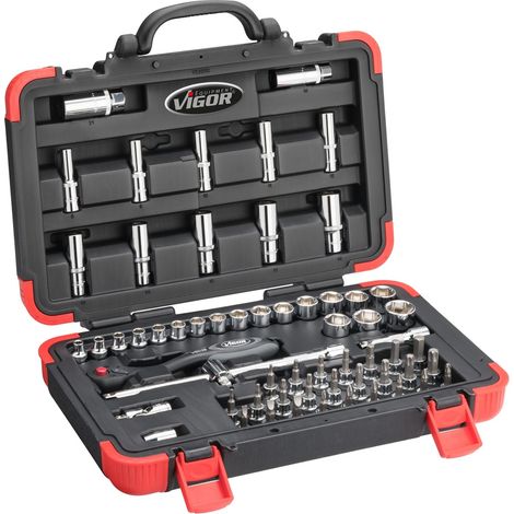 VIGOR Steckschlüssel Satz, 3/8 (10 mm) Vierkant hohl, Außen Sechskant Profil, Innen TORX Profil, Innen Sechskant Profil, Kreuzschlitz Profil PH, Pozi