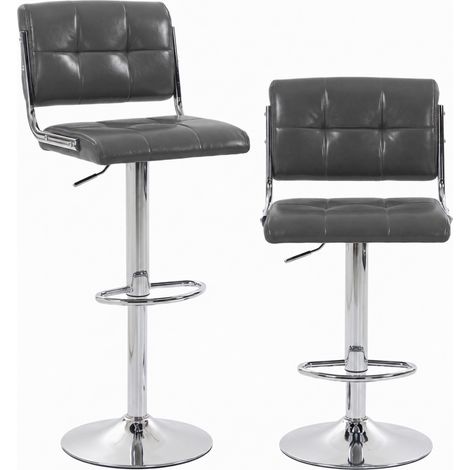 HOMCOM Adjustable Bar Stools Set of 2 with Backrest Grey (1/5)