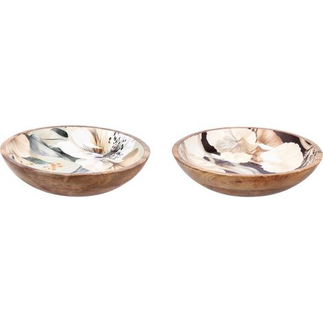 1 Pezzo Ciotola Insalatiera in Legno Tonda Abel 30 x 7 cm 2 Decori