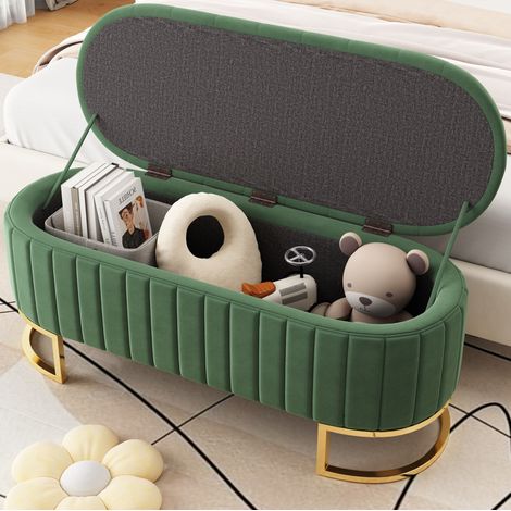 Sitzbank mit Stauraum Samt Grün 120x40 cm Polsterbank OKMYHOME (1/5)