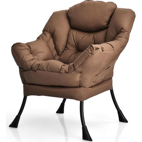 COSTWAY Poltrona Relax, Poltrona da Lettura con Cuscino, con Schienale e Seduta Imbottiti, Braccioli e Tasca di Stoccaggio, per Soggiorno, Portata 114 kg (Marrone) (1/5)