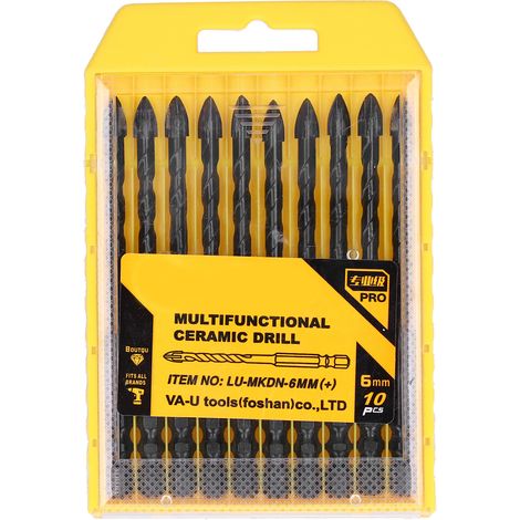 [JAMAIS UTILISÉ]Lot de 10 forets noirs à angle croisé et manche hexagonal pour béton, céramique, carrelage, brique, verre, plastique et bois. (1/5)