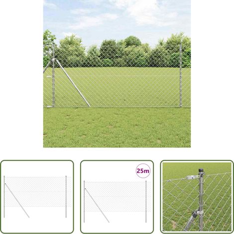 vidaXL Clôture en acier - Poteau de clôture. Argenté 25 x 1,2 m (maille 60 x 60 mm) Acier (1/5)