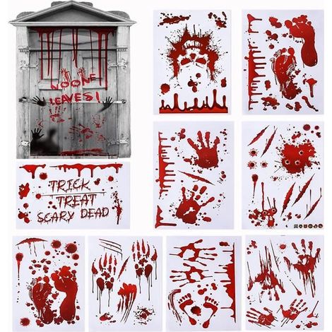 AJW-Halloween Sanglante Autocollants 10 Feuilles Décorations de Halloween Empreinte Sanglante Autocollants Fenêtre Halloween (1/4)