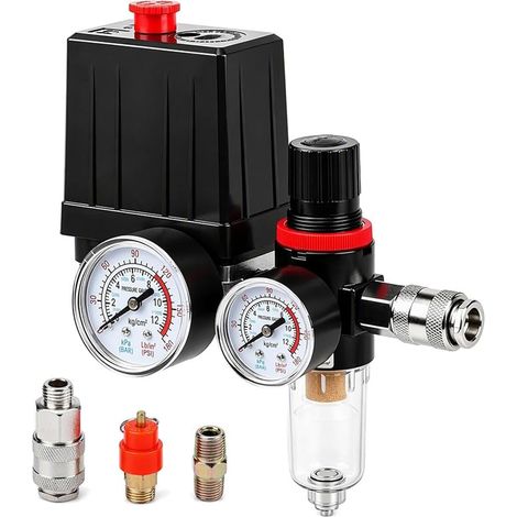 Pressostat Compresseur D'air 240v, Pressostat De Compresseur, Régulateur De Pression Compresseur, Réglage Et Filtrage Manomètre Compresseur D'air, Filtre Air Comprimé G1/4, Pour Compresseur D'air (1/5)