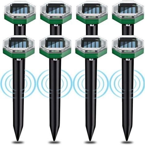 Solarbetriebenes Ultraschall-Maulwurfsabwehr-Set, 8-teilig, wasserdicht nach IP65, geeignet für Gärten, Terrassen und Rasenflächen zur Maulwurfsabwehr
