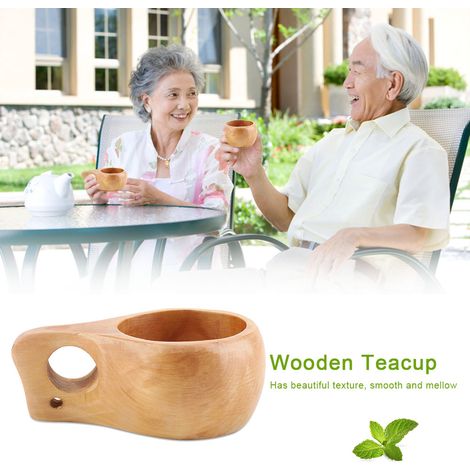Tasse à thé/café portable en bois avec poignée - Mug en bois naturel (2)