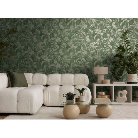 Papier peint intissé Palmiers & Feuilles Or, Vert - 10,05 x 0,53 m (1/5)