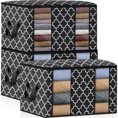 Sac de Rangement Vetement 102L, Lot de 3 Grand Boite Rangement Caisse Rangement Cartons Déménagement, Pliable Housse Rangement Couette pour Couvertures Jouets Vêtements - 63  45  36cm (1/5)