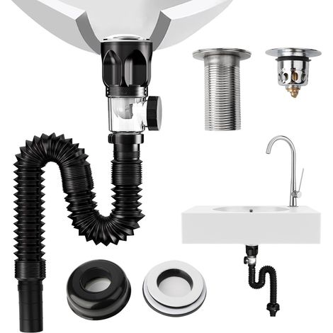 Lntyq 1 kit de bonde de lavabo - Kit de tuyau de vidange pour lavabo - Siphon anti-odeur - Filtre pop-up - 415 à 950 mm - Peut être étendu