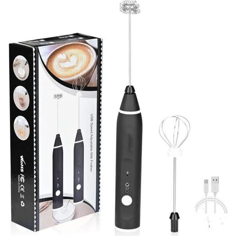 Mousseur à lait électrique - MARQUE - Rechargeable - Acier inoxydable - 3 vitesses - Noir (1/4)