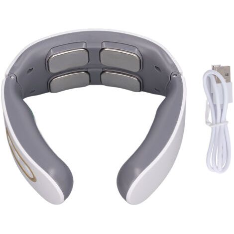 Masseur cervical TENS 4 têtes 6 modes 9 vitesses - Chauffage compression - Drainage lymphatique - Blanc