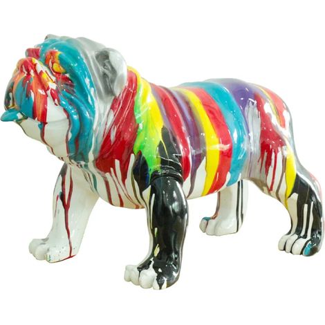 Statue chien avec coulures multicolores H38 cm - BULLDOG DRIPS 02 (1/3)