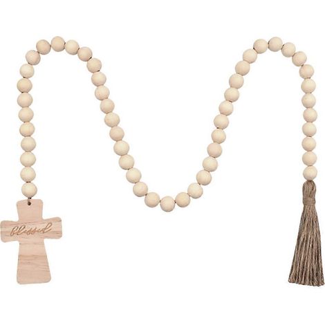 Guirlande de perles en bois style ferme, guirlande de perles en bois avec pompon, 3 pièces (1/5)
