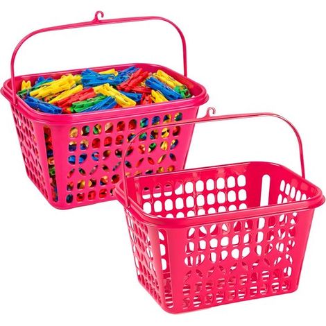 Panier à pinces à linge Plasticforte - Lot de 2 - rose vif - 20 x 25 cm - plastique - pochette à pinces à linge (1/5)