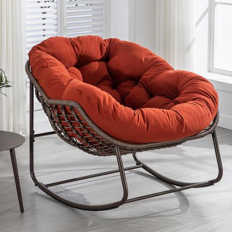 Schaukelstuhl Orange mit dickem Kissen, extra breiter Sitz, für Garten & Wohnzimmer (1/5)