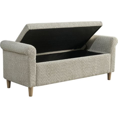Pouf de rangement avec repose-pieds, revêtement en tissu et couvercle relevable, style scandinave, tabouret compact pour salon ou chambre (1/3)