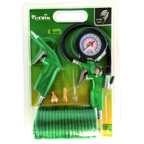CEVIK PRO CA-CK220 - Kit Accessori per Compressore da 6 Pezzi - Include Pistola di Soffiaggio e Gonfiatore Pneumatici - Attacco Universale - Spirale 5m e 3 Ugelli - Ideale per Pulizia e Gonfiaggio (1/2)