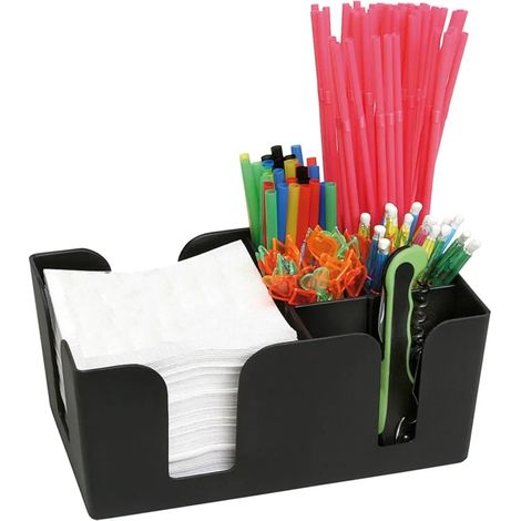 Bar Caddy - Contenant à Utensiles pour Bar Professionnel, Organisation Parfaite des Pailles, Agitateurs et Serviettes, Design Compact et Facile à Nettoyer pour Bars et Restaurants