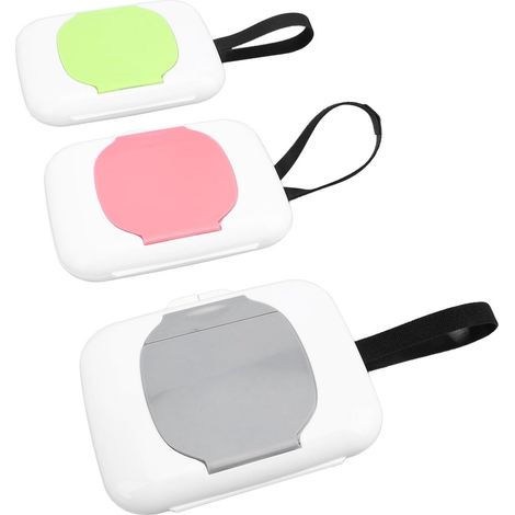 Boîte de 3 lingettes humides - Distributeur de lingettes portable - Boîte de lingettes réutilisable avec couvercle - Pochette pour lingettes - Imperméable et anti-poussière - Pochette pour lingettes - (1/5)