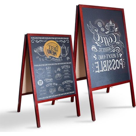Karat – Panneau d'affichage extérieur pliable 51 x 4,5 x 81 cm – Cadre en bois de pin marron – 2 tableaux noirs inscriptibles – Pour espaces couverts