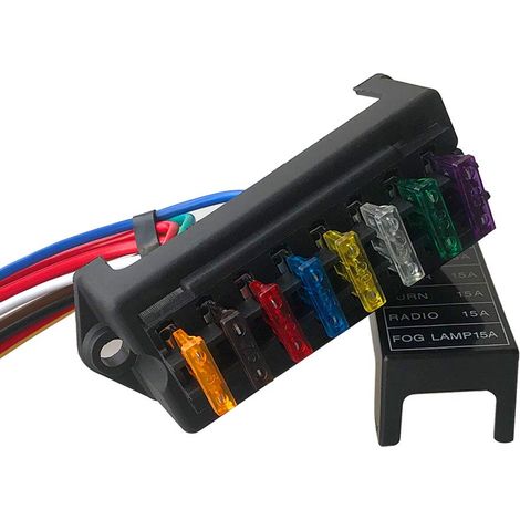 8 Way Fuse Box with Cables, Universal Standard Blade Fuse Holder, Car Fuse Block, with 10 Standard Blade Fuses (12V/24V/32V/48V) (1/5)