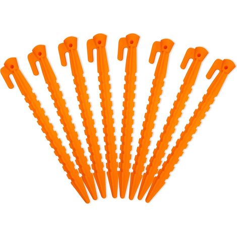 Picchetti per tenda da campeggio / Set di 8 picchetti in plastica per decorazioni natalizie, case gonfiabili, teloni antipioggia e attività all'aperto. Plastica resistente, colore arancione di sicurez