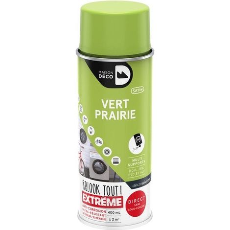 Peinture aérosol Relook tout MAISON DECO vert prairie satiné 400 ml (1/2)