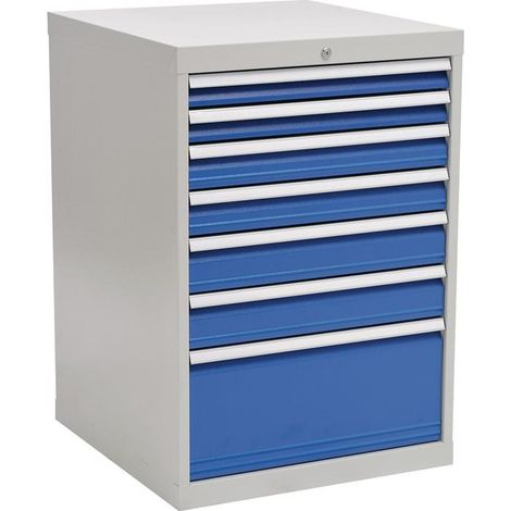 Caisson à tiroirs H1019 x L705 x P736 mm gris/bleu 2 tiroirs de 75 mm, 2 de 100 mm, 2 de 125 mm, 1 de 300 mm (1/4)